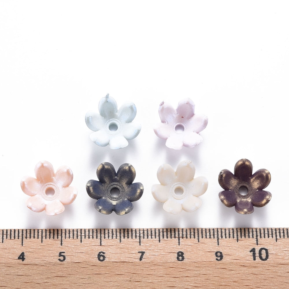 6-Petal Spray Painted Acrylic Bead Caps Flower Mixed Color 13.5x6mm Hole: 2mm about 1666pcs/500g
