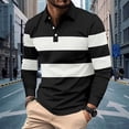 thumbnail image 2 of SSAAVKUY Mens Fashion Long Sleeve Polo Shirts Casua Golf Shirts Color Block Cotton Top Turndown Collar Striped T-Shirts Black 14, 2 of 8