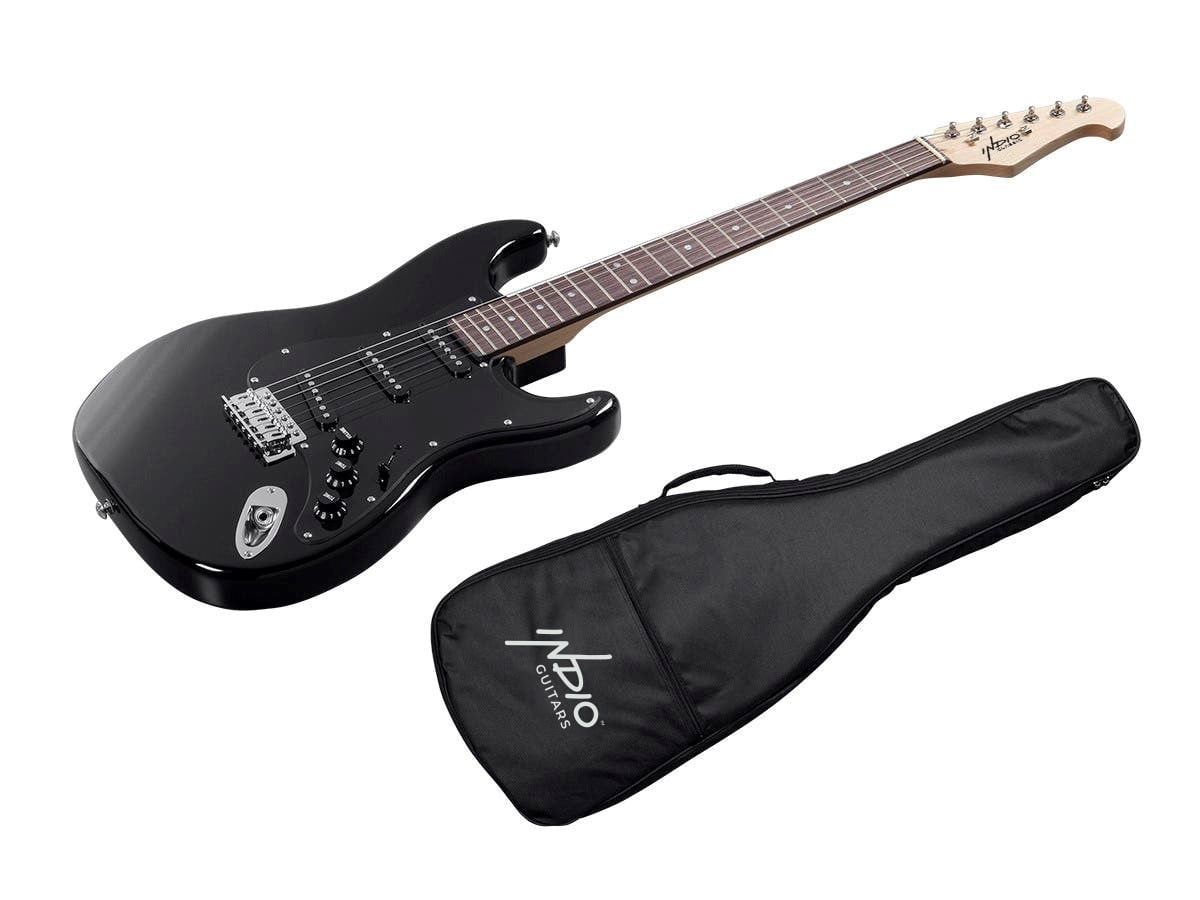 Monoprice Indio Cali Classic Electric Guitar - Black, With Gig Bag