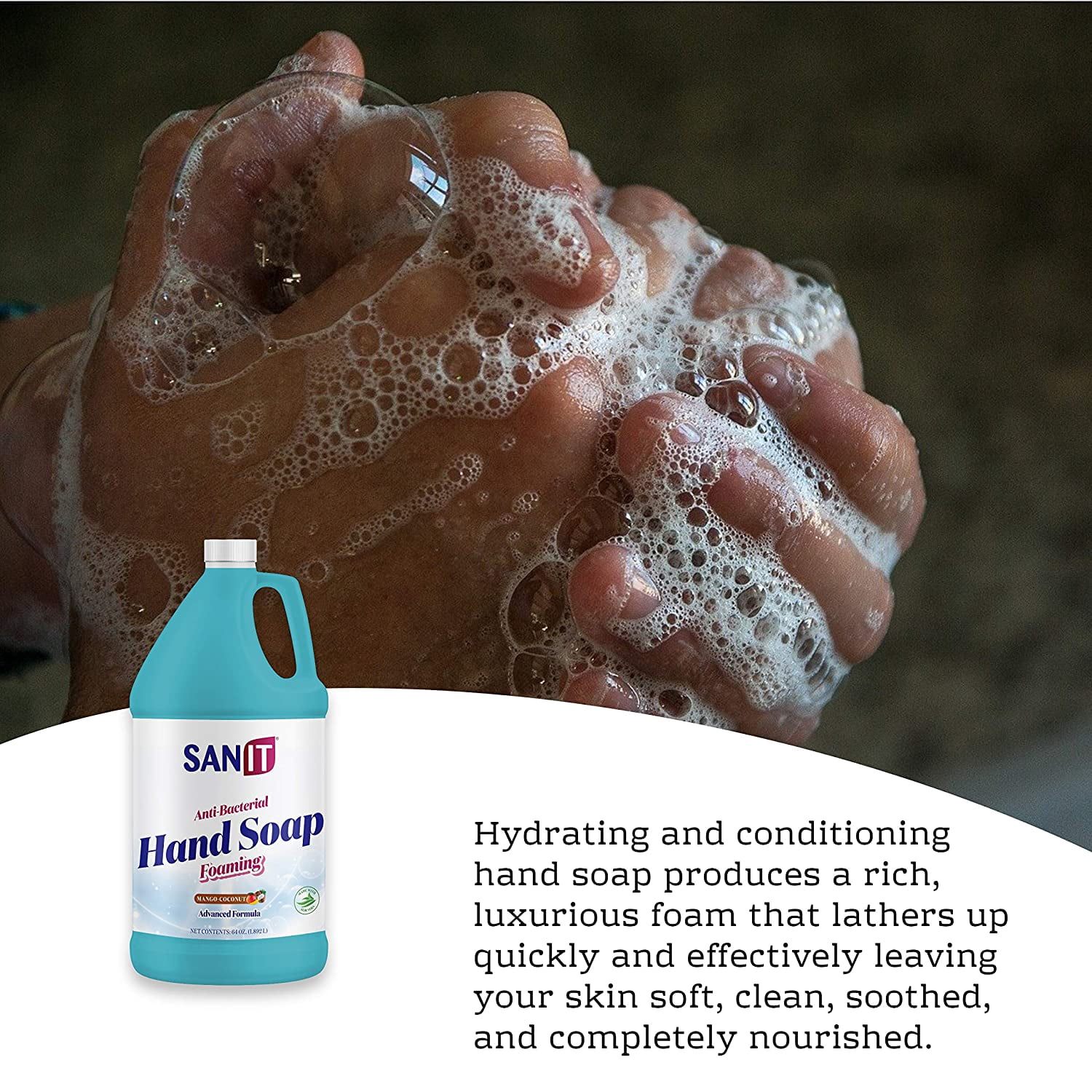 Sanit Antibacterial Foaming Hand Soap Refill - Advanced Formula with Aloe Vera and Moisturizers - All-Natural Moisturizing Hand Wash - Made in USA, Mango Coconut, 1 Gallon