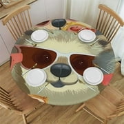 Shangniulu Cute Sloth Round Fitted Tablecloth Funny Lovely Animal Pink Grey Cartoon Doodle Comic Art Elastic Edge Tablecloth Waterproof Oilcloth Table Cover for 36"-70"