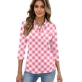 thumbnail image 4 of Garbnen 3/4 Sleeve Polo Shirts for Women Plaid Lapel Collar V Neck Tops Fitted Spring Color Block Blouses Women with Front Pocket, 4 of 5