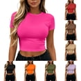 thumbnail image 7 of CYiJun Womens Crop Tops Summer Slim Fitted Basic Tee Stretchy Soft Crewneck Short Sleeve T Shirt, 7 of 7