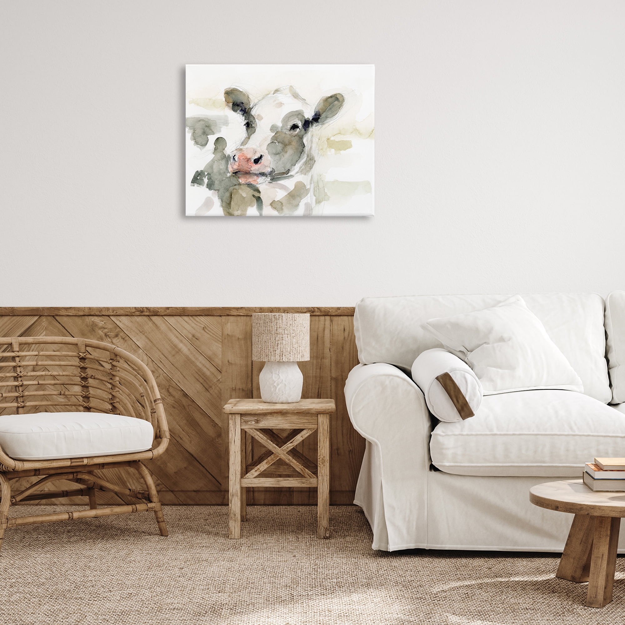 Stupell Industries Soft Painterly Cow Animals & Insects Painting Gallery Wrapped Canvas Art Print Wall Art, 30 x 24