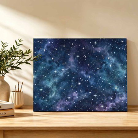 Blue Purple Cosmic Canvas Wall Art Deep Space Glowing Stars Purple Starlight Wall Art Prints Artwork Framed Canvas Ready to Hang Art Pictures for Bedroom Living Room Closet Kitchen 16 x 12