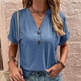 thumbnail image 4 of Bigersell Womens Tunic Women's Fashion Summer V-Neck Leisure Short Sleeve Buttons Solid Tops Plus Muscle V-Neck Short Sleeve Business Casual Tops Style B22241, Blue XL, 4 of 9
