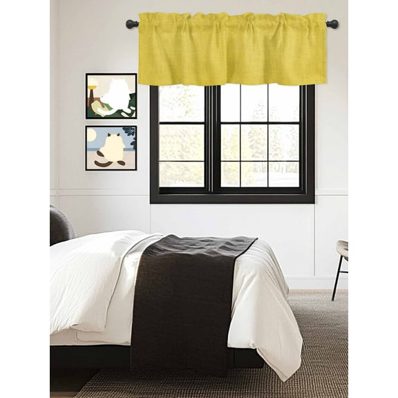 Kitchen Valances for Window, Watercolor Yellow Light Filtering Rod Pocket Valance Curtain, Vintage Linen Short Curtains Window Topper for Bedroom Bathroom Living Room 54x18in