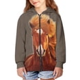 thumbnail image 5 of Xoenoiee Boys Girls Y2K Zip Up Hoodie Sweatshirt Horse Brown Pattern Kids Jackets Coat Long Sleeve Hooded Shirt Loose Comfy Streetwear, 14-16 Years, 5 of 7