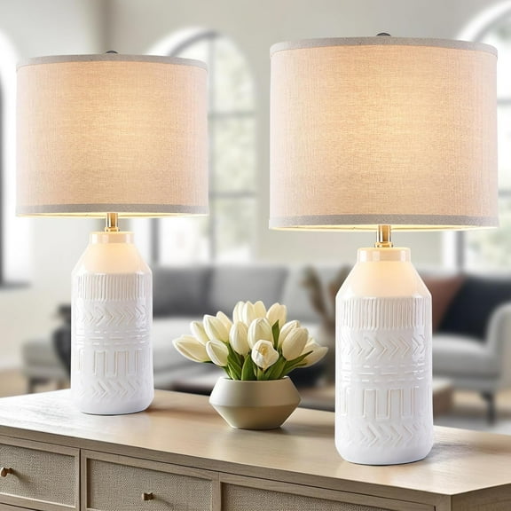 Maxax 24" Modern Ceramic Table Lamp Set of 2 for Living Room White Desk Lamps for Bedroom Farmhouse Bedside Nightstand Bedside Lamp End Table Lamps