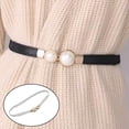 thumbnail image 5 of Creative Pearl Buckle Belt PU Leather Dress Skirt Waist Elastic Thin Women Belts White, 5 of 8