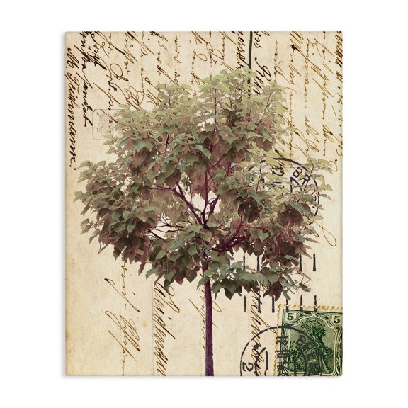 Stupell Industries Victorian Vintage Postal Script Note Red Root Tree Canvas Art, 16 x 20, by Alonzo Saunders