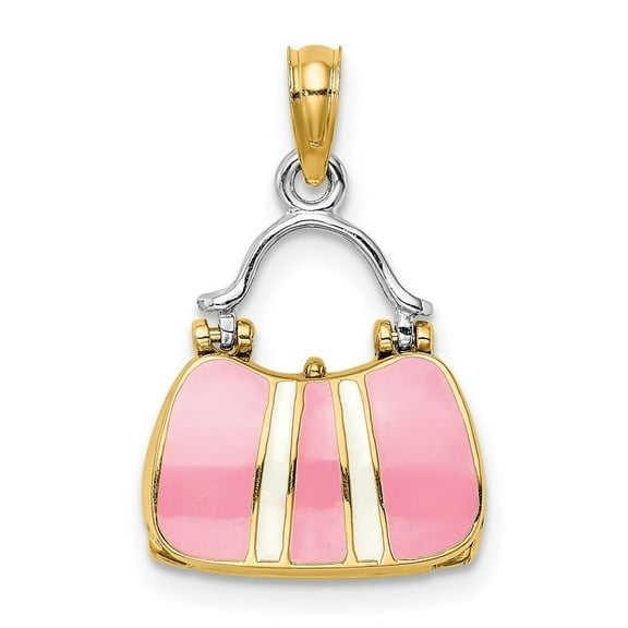 Auriga Fine Jewelry 14K Yellow Gold and Rhodium 3-D w/ Enamel Opens Handbag Charm for Women
