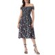 thumbnail image 1 of Vestido sin mangas de flores con fruncido INSPIRE CHIC para mujeres, vestido corto de verano sin hombros, azul oscuro XS, 1 of 6