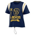 thumbnail image 2 of Women's WEAR by Erin Andrews Navy Milwaukee Brewers Cinched Colorblock T-Shirt, 2 of 3