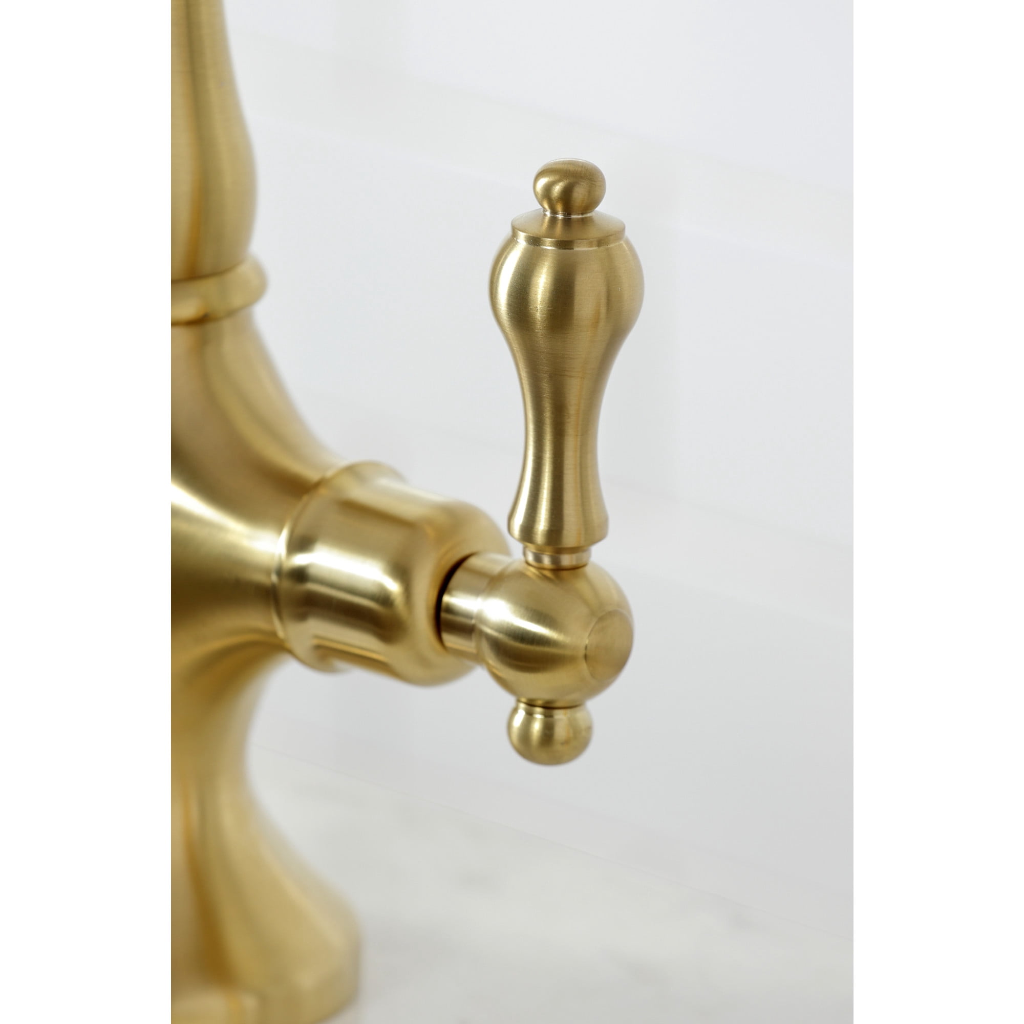 Kingston Brass KS1777ALBS Heritage Two-Handle 2-Hole Kitchen Faucet with Brass Sprayer in Brushed Brass