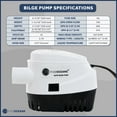 thumbnail image 3 of Five Oceans 750 GPH / 2839 LPH Automatic Bilge Pump, 12-Volts, 3/4-Inch (19mm) Interior Diameter Hose, 41-Inch 18-Gauge Wire - FO3760, 3 of 10