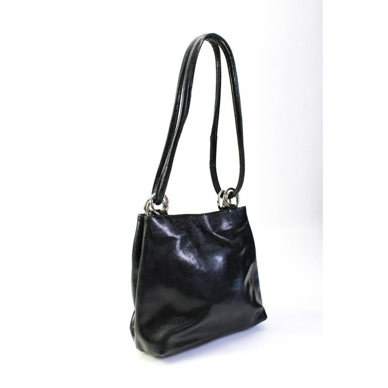 Pre-ownedSaks Fifth Avenue Women Silver Tone Animal Print Leather  Crossbody Handbag Black 