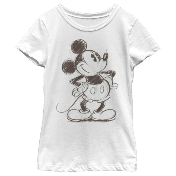 Girl's Mickey & Friends Retro Mickey Mouse Sketch  Graphic Tee White Medium