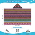 thumbnail image 2 of Purple Boho Tribal Stripes and Hearts Pattern Hooded Bath Towel，60"x35" for Ages 3 To 12 Kids, Quick Dry Lightweight Soft Microfiber Hood Beach Towel Cover Up for Kids, 2 of 7