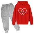 thumbnail image 2 of Jinhomg Cute Holiday Outfits for Kids 2 Piece Valentine's Day Sweatsuits Lightweight Casual Heart Printed Long Sleeve Hoodies with Straight Joggers Daily Deals Red 11 Years, 2 of 3
