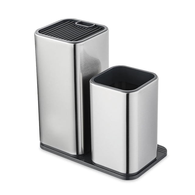 Portacuchillos y portautensilios - Organizador universal de utensilios de cocina y bloque de cuchillos de diseño rectangular moderno de acero inoxidable