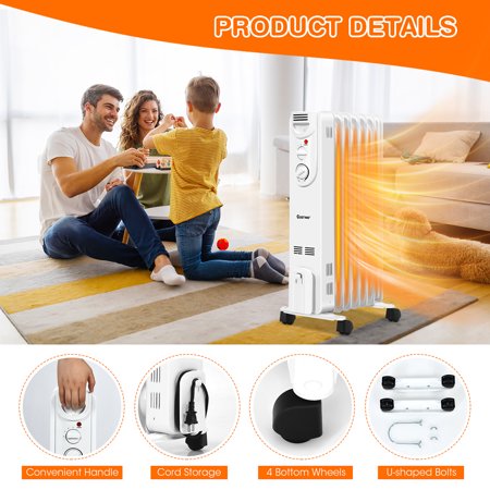 Costway 1500W Electric Oil Filled Radiator Space Heater 5-Fin Thermostat  Room Radiant | Walmart Canada
