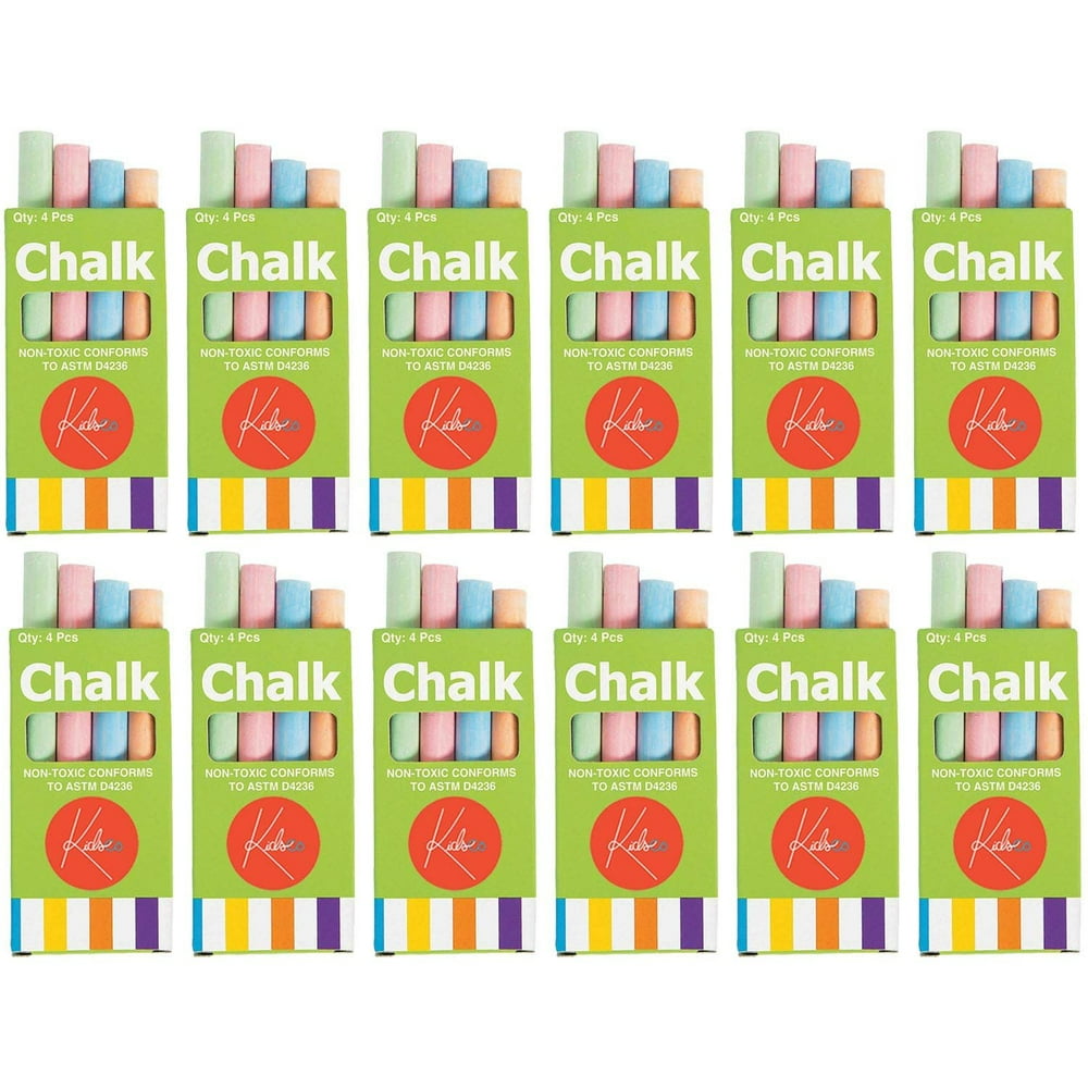 12 Boxes Of Colored Chalk, 3.5 Inches 4 Sticks Per Box Assorted Colors