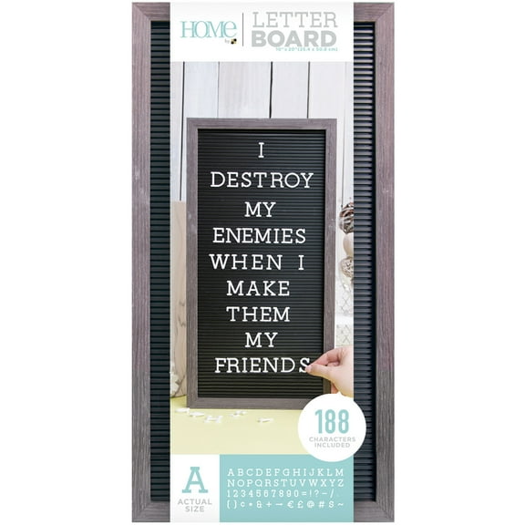 DCWV Framed Letterboard 10"X20"-Gray Stained W/Black Insert