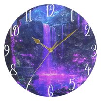 Wall Clock 10 Inch Battery Operated Clocks Living Room Decor, Silent Non-Ticking for Living Room Home Kitchen office Purple Neon Waterfall