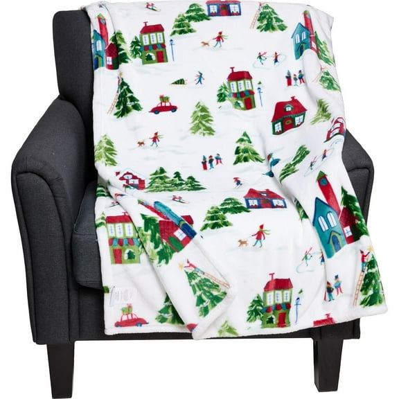 Well Dressed Home Christmas Winter Throw Blanket Wintry Town, Throw 60x70