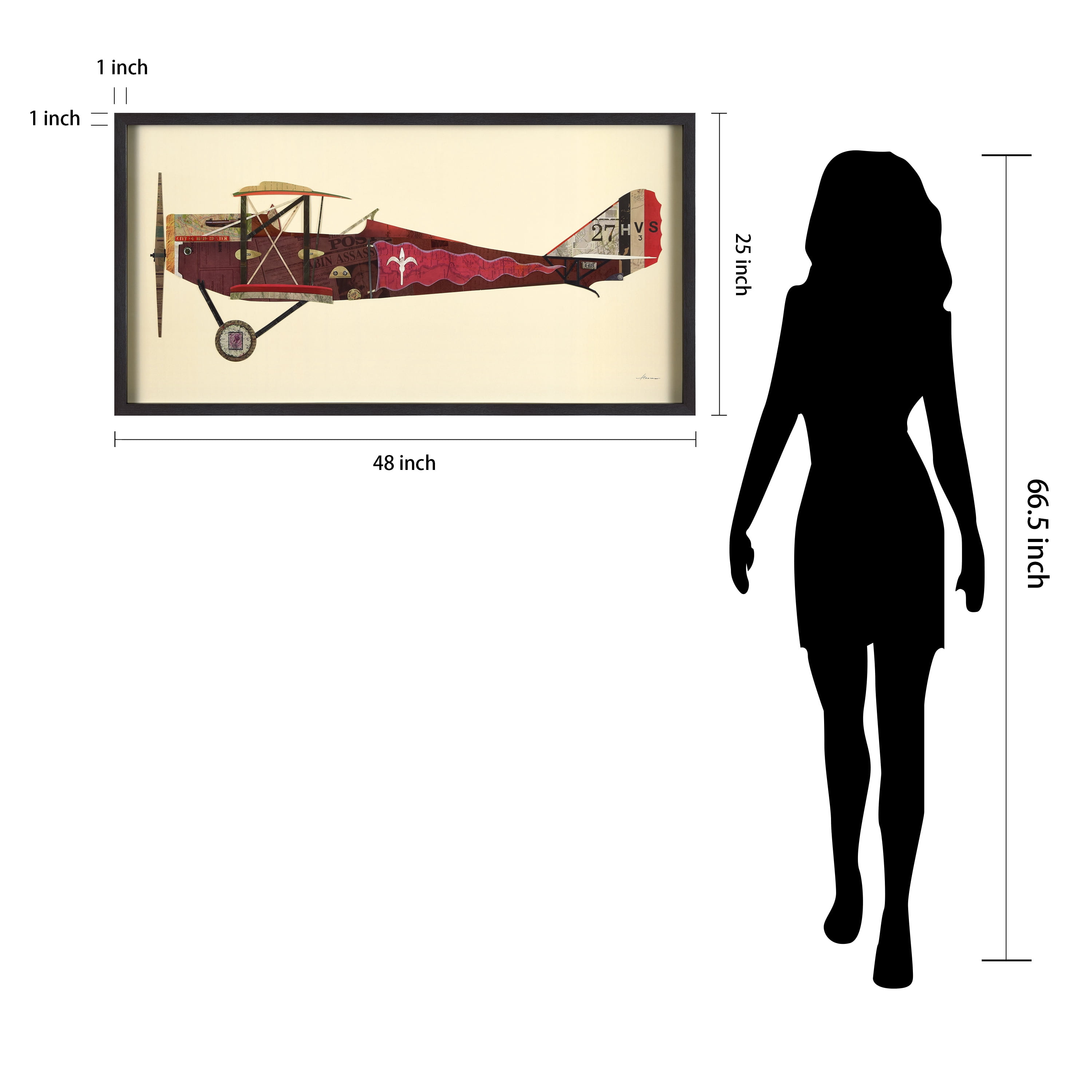 Empire Art Direct Antique Biplane #2 Dimensional Collage Framed Graphic Art Under Glass Wall Art, 25" x 48" x 1.4", Ready to Hang