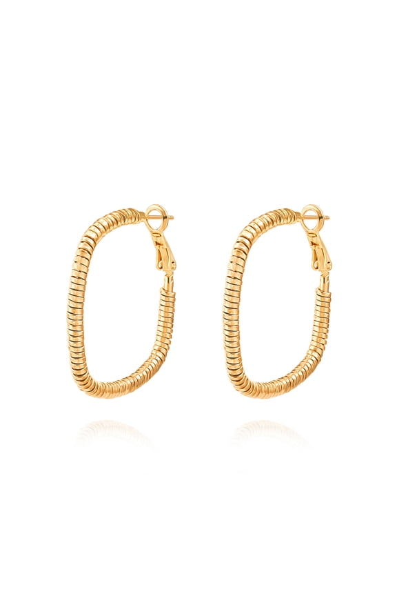 Aobei Pear Boho 18K Gold Plated Square Spring Coil Hoop Earrings Vintage Statement Hinged Screw Thread Chunky Geometric Earrings Simple Lightweight Gold Trendy Piercing Earrings for Women