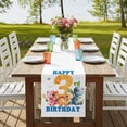 thumbnail image 4 of Happy 3rd Birthday Table Runner, Cartoon Cute Pink Yellow Blue Dinosaurs Floral Cotton Linen Table Runners 72 Inches Long, Dresser Scarf Runner for Dining/Coffee/Kitchen/TV Stands/Cabinets 13''x72'', 4 of 9
