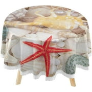 SKYSONIC Sea Shells Round Tablecloth 60inch Indoor Wrinkle Free, Summer Beach Circular Lace Table Cover Washable for Kitchen Party BBQ Dining Decor