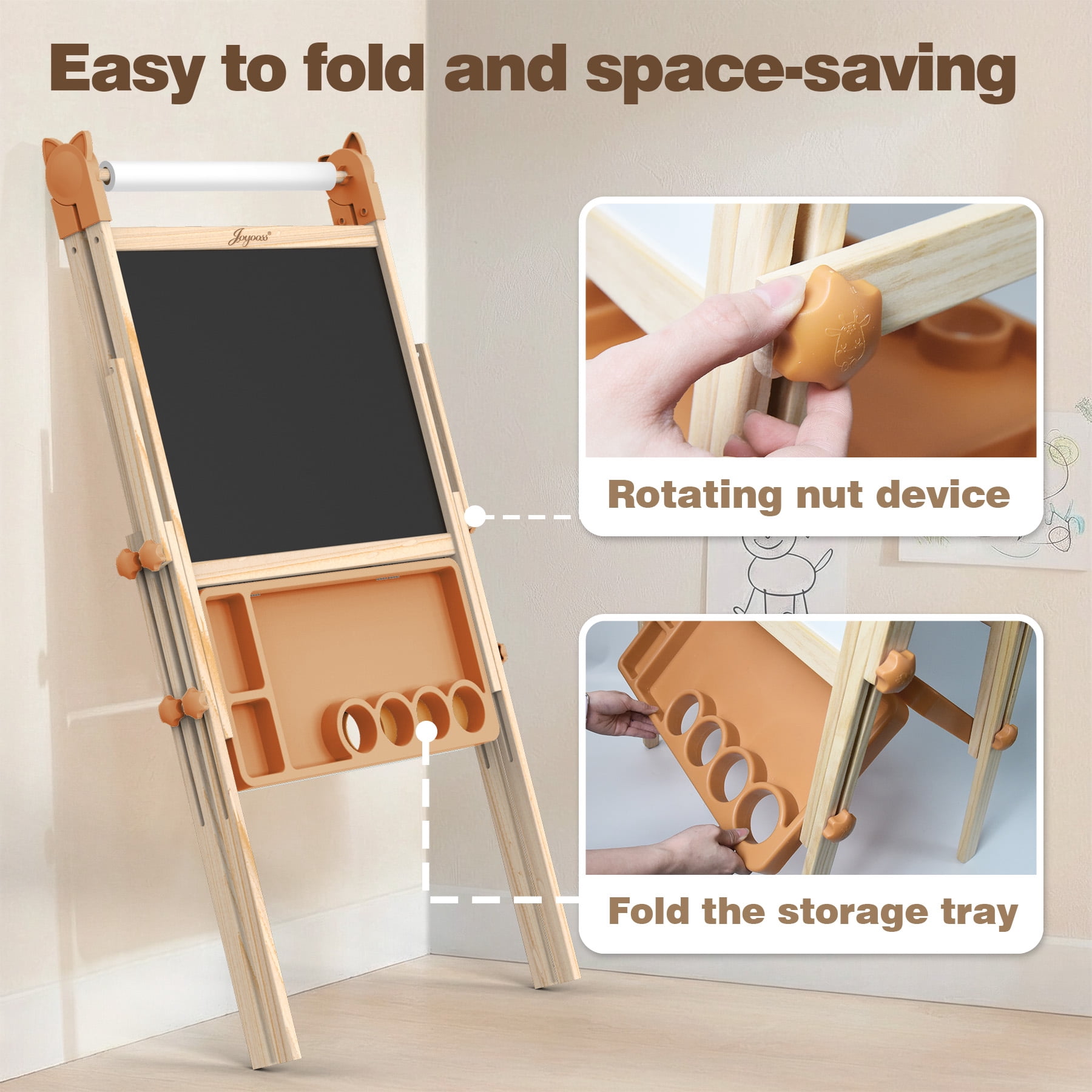JOYOOSS Easel for Kids Ages 4-8 Easels for Toddlers Art Kids Easel Ages 8-12 Wooden Drawing Easels Double-Sided Magnetic Whiteboard Chalkboard with Paper Roll for Kid Dry Erase Board