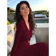 thumbnail image 6 of Female Long Sleeve Maxi Dress Deep V Neck Ruched Bodycon Elegant Semi Formal Wedding Guest Dresses Wine Red S, 6 of 10