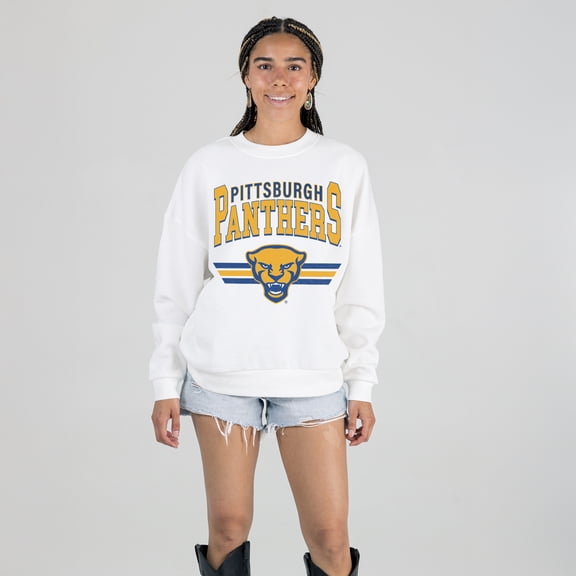 Women's Gameday Couture White Pitt Panthers Oversized Premium Fleece Sweatshirt
