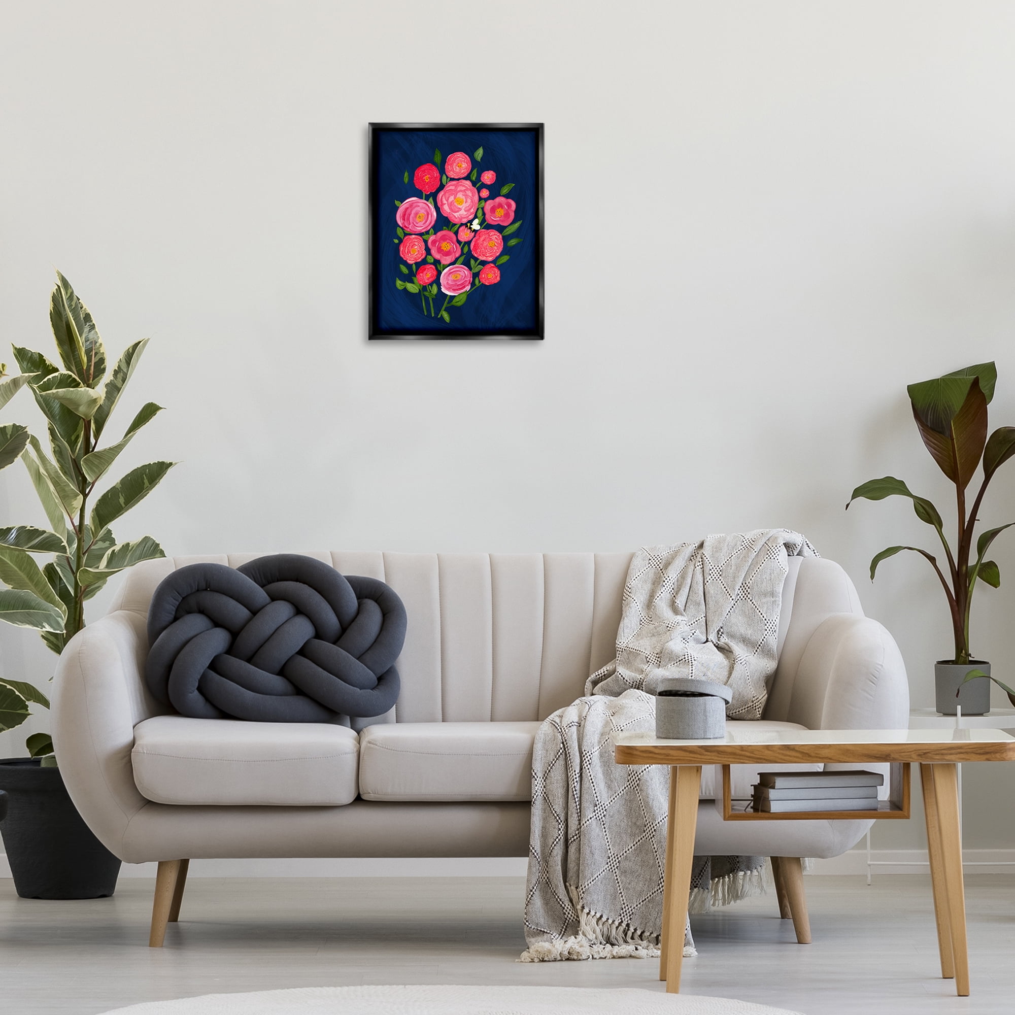 Stupell Industries Pink Poses Bunches Plants & Flowers Painting Black Floater Framed Canvas Art Print Wall Art, 17 x 21