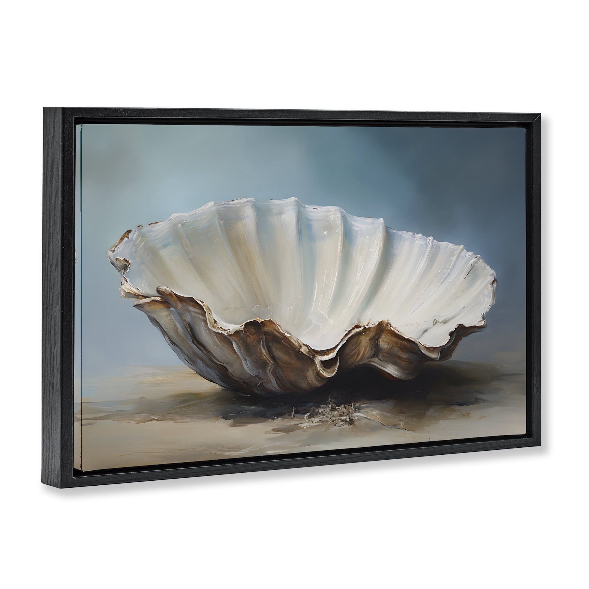 Stupell Industries Neutral Beach Seashell Nautical & Beach Painting Black Floater Framed Canvas Art Print Wall Art, 25 x 17