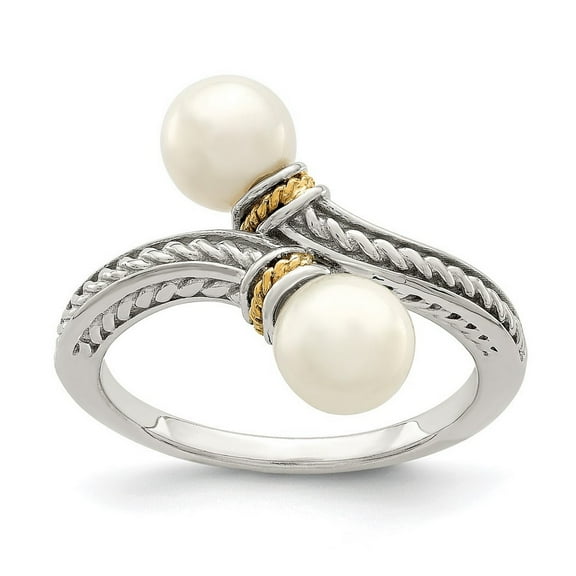 925 Sterling Silver With 14k Accent Two 6 7mm Freshwater Cultured Pearl Ring Size 8 Jewelry for Women