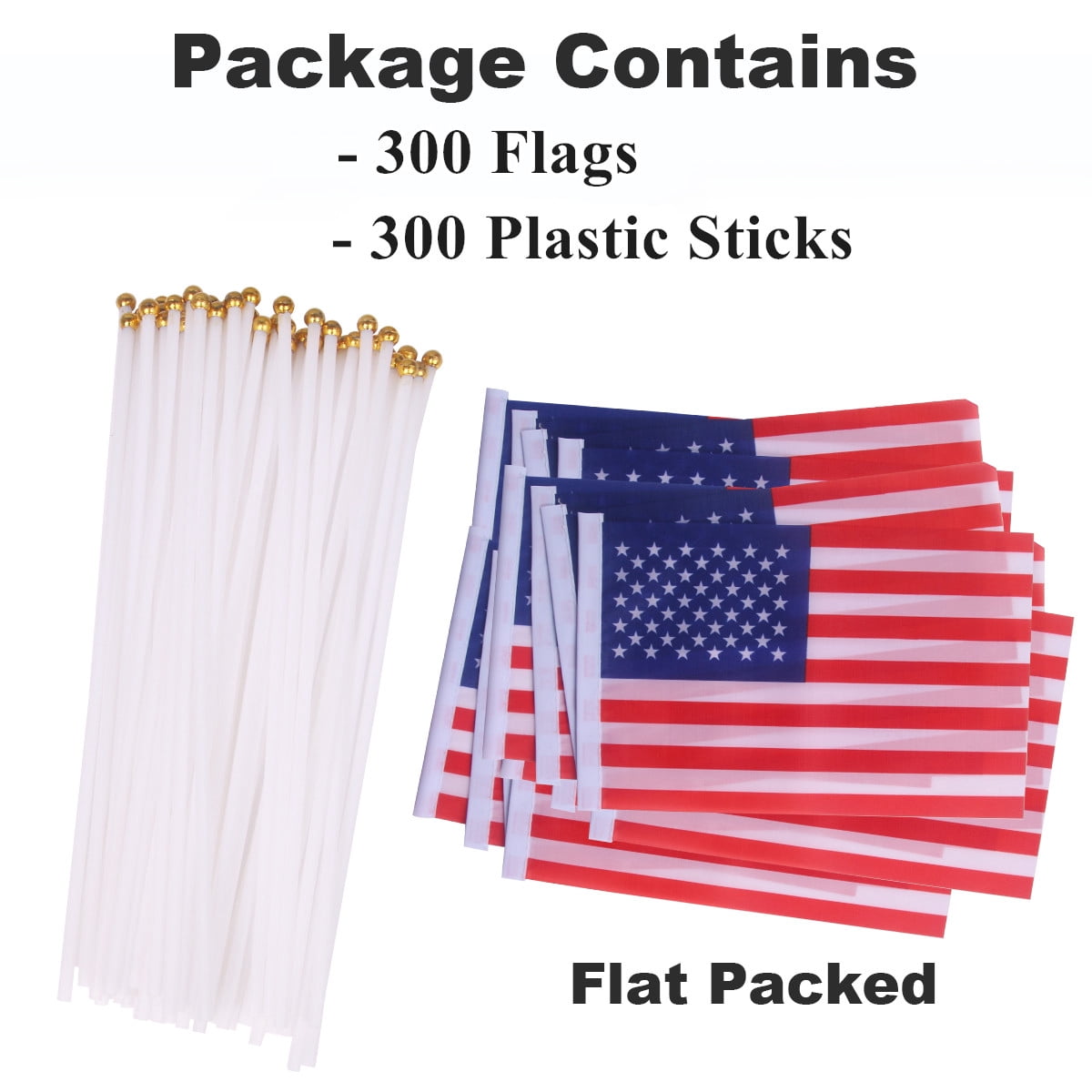 USA United States Mini Flag 300 Pack - Hand Held Small Miniature American US Flags on Stick - 4x6 Inch