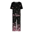 thumbnail image 4 of Ecqkame Women's Pajama Set Short Sleeve Casual Floral Printed Sleepwear 2 Piece Pjs Sets with Pockets Black F L, 4 of 8