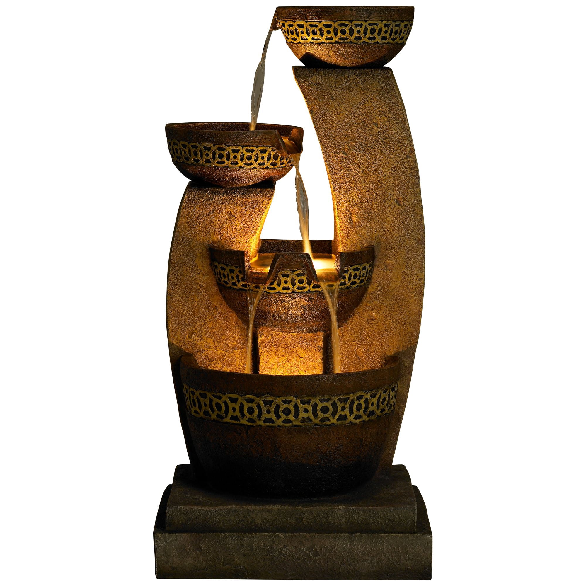 Four Bowl 41 1/2" High Large Zen Indoor Outdoor Decor Faux Stone Floor Fountain with Light LED Cascading