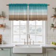 thumbnail image 2 of Teal Brown Tier Curtains, Rustic Vintage Abstract Ombre Wooden Plank Light Filtering Kitchen Curtains, 2Pcs Rod Pocket Half Window Treatments Panels for Sink Cafe Cabinet Camper 27.5x24 Inches, 2 of 9
