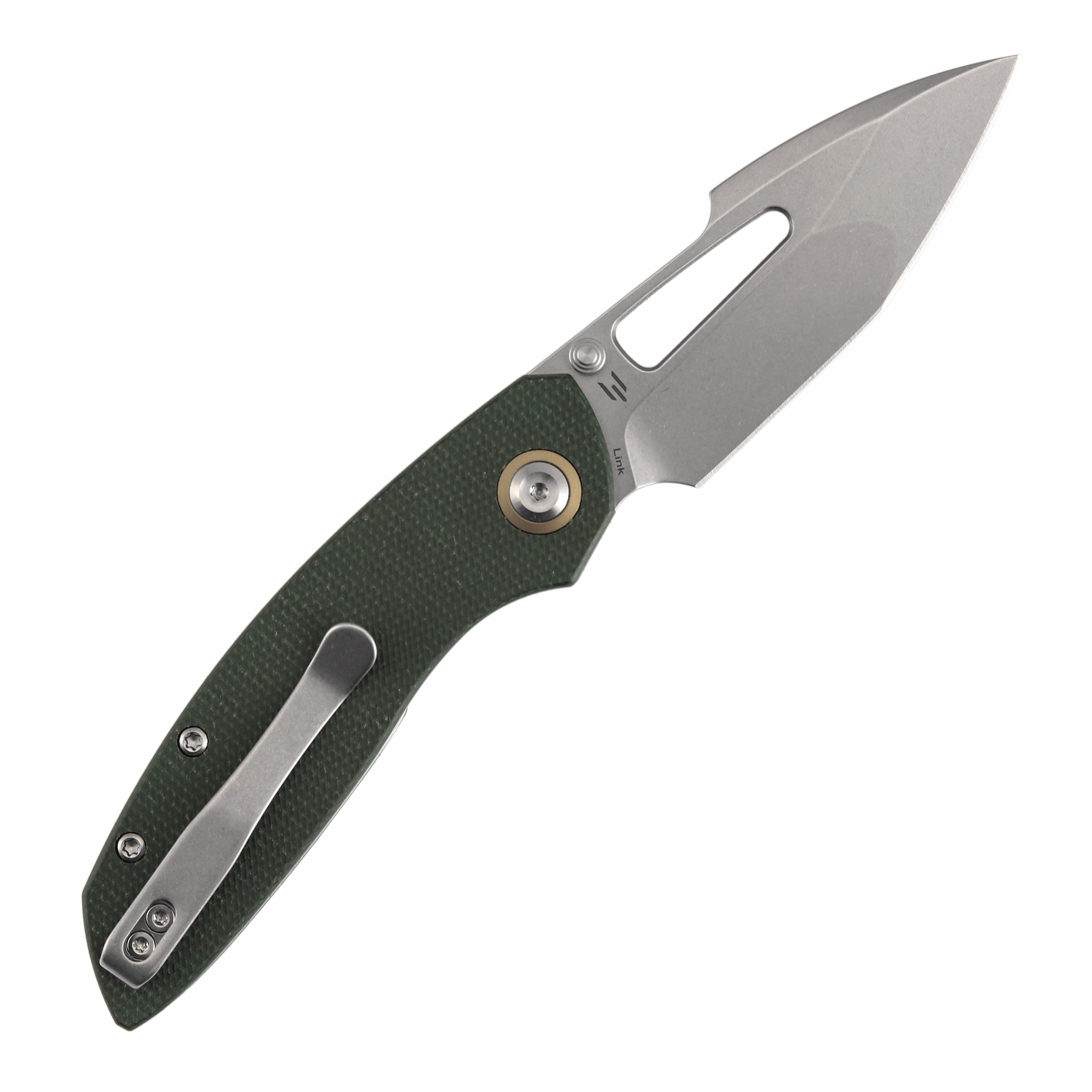 Tenable Link Folding Knife 3.0" Stonewashed 14C28N Blade Green Micarta Handle B1068A5