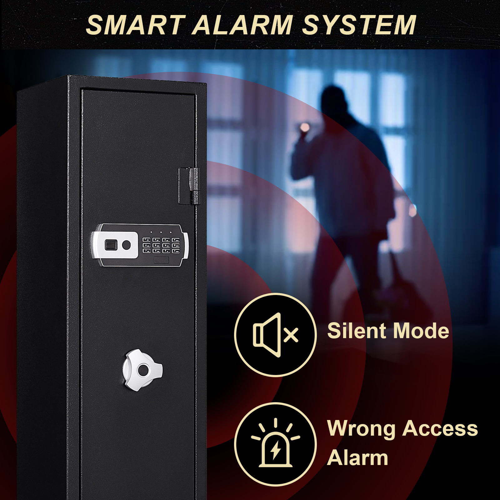Gun Safe Cabinet,KEPMOVEU 5 Gun Safes for Home Rifles and Pistols,Quick Access Rifle Safe by Digital Keypad,Gun Cabinet with Lock Box Alarm System Adjustable Shelf for Home,Office