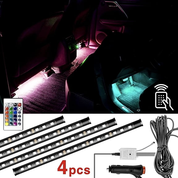 XUKEY 4X Car Interior LED Atmosphere Neon Lights Strip Lamp Wireless Remote Control Multi Color
