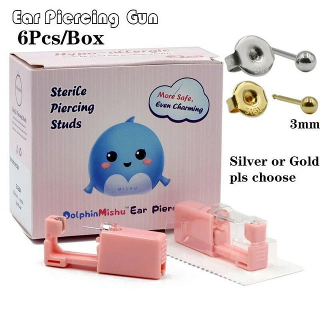 6Pcs/Box Disposable No Pain Ear Piercing Cartilage Tragus Helix Gun Unit ear Stud Display Piercing Tool Kit Ear Piercing Unit