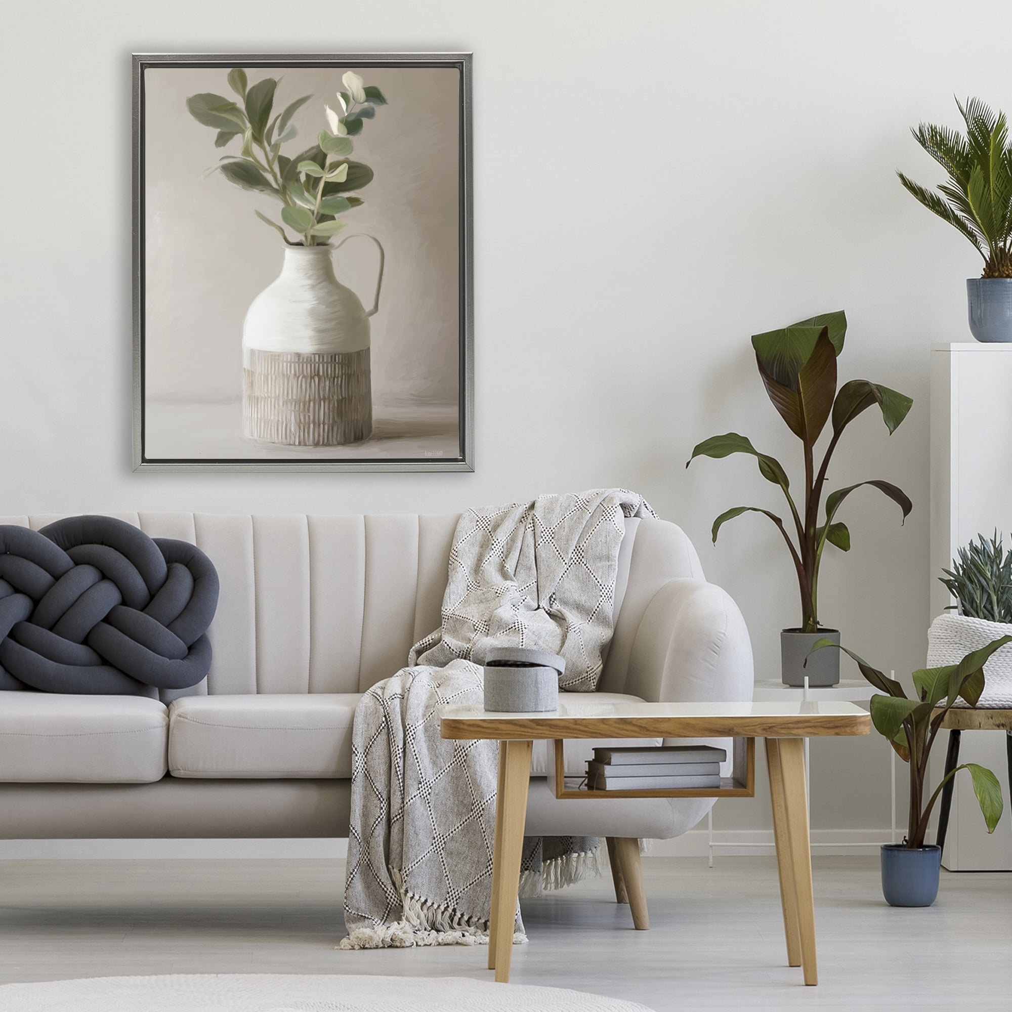 Stupell Industries Eucalyptus In Vase Gray Framed Floater Canvas Wall Art, design by House Fenway