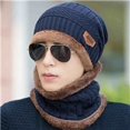 thumbnail image 4 of Gorro de lana cálido acolchado de terciopelo para invierno, gorro de punto a rayas para ciclismo, gorro de algodón con cuello frío, 4 of 5